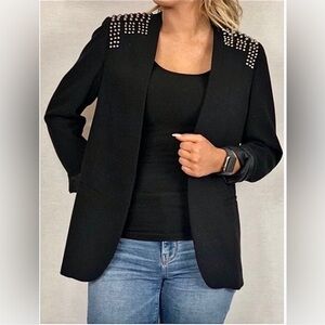 HM Black Studded Shoulder Blazer Open Front Jacket Women Size 6 Rocker Chic